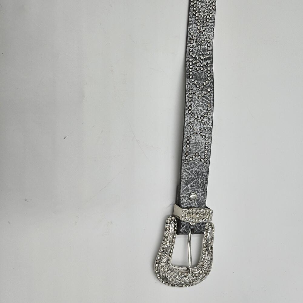BKE Grey Leather Rhinestone Studded Glitzy Belt Coastal Cowgirl Rodeo Western - Picture 6 of 9